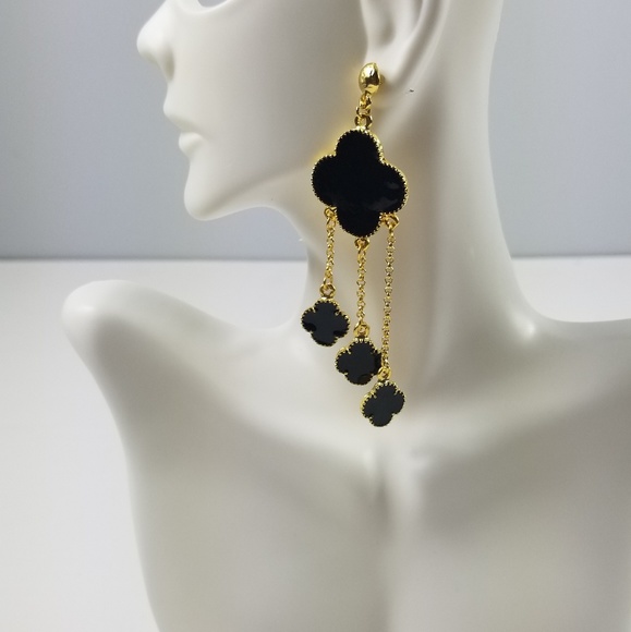 Leaf clover drop dangle earring - Picture 2 of 5